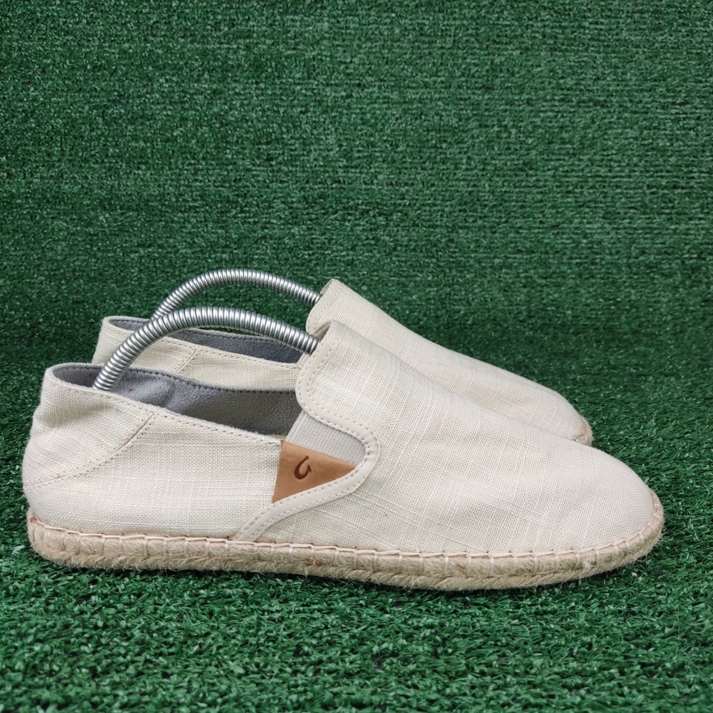 OluKai Shoes Women 10 Beige Kaula Pa'a Kapa Espadrille Slip On Linen Flats 20449